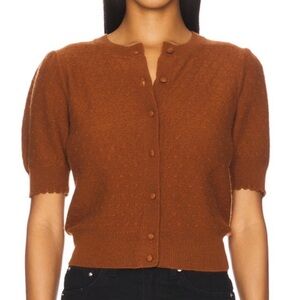 FRAME Cashmere Pointelle Cardigan in Rust